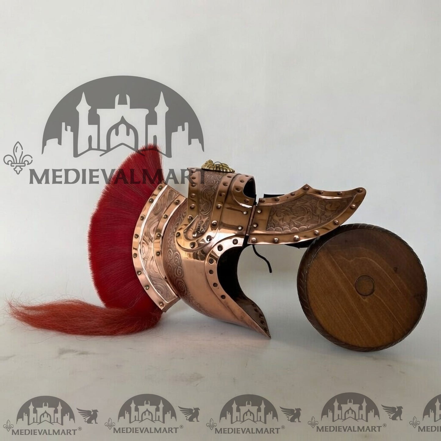 MEDIEVALMART Medieval Roman Centurion Copper Finish Helmet with Red Plume or Free Wooden Stand