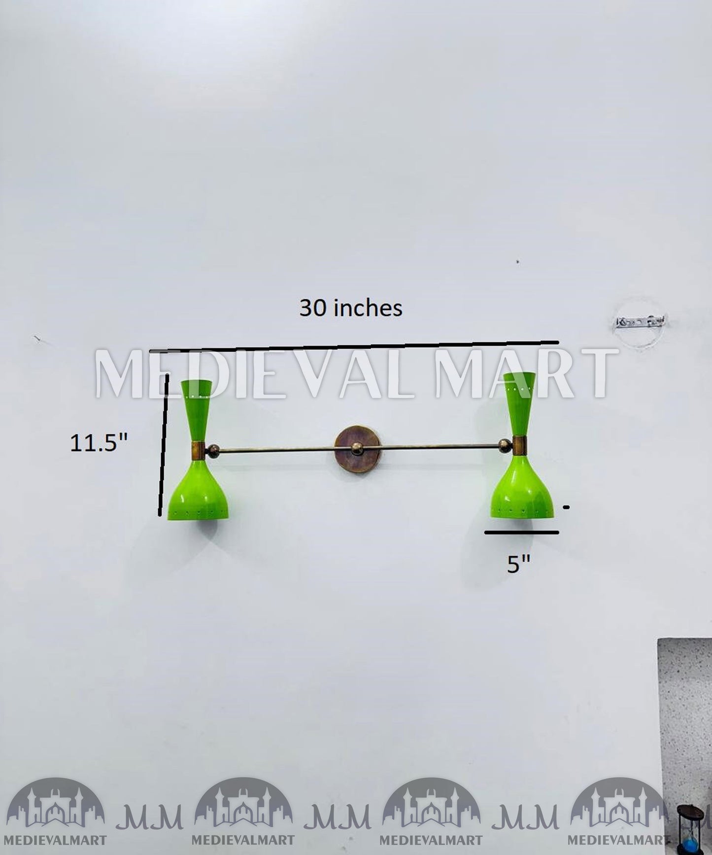 MEDIEVALMART Olive Green Diabolo Wall Sconce: Mid Century Italian Brass Light