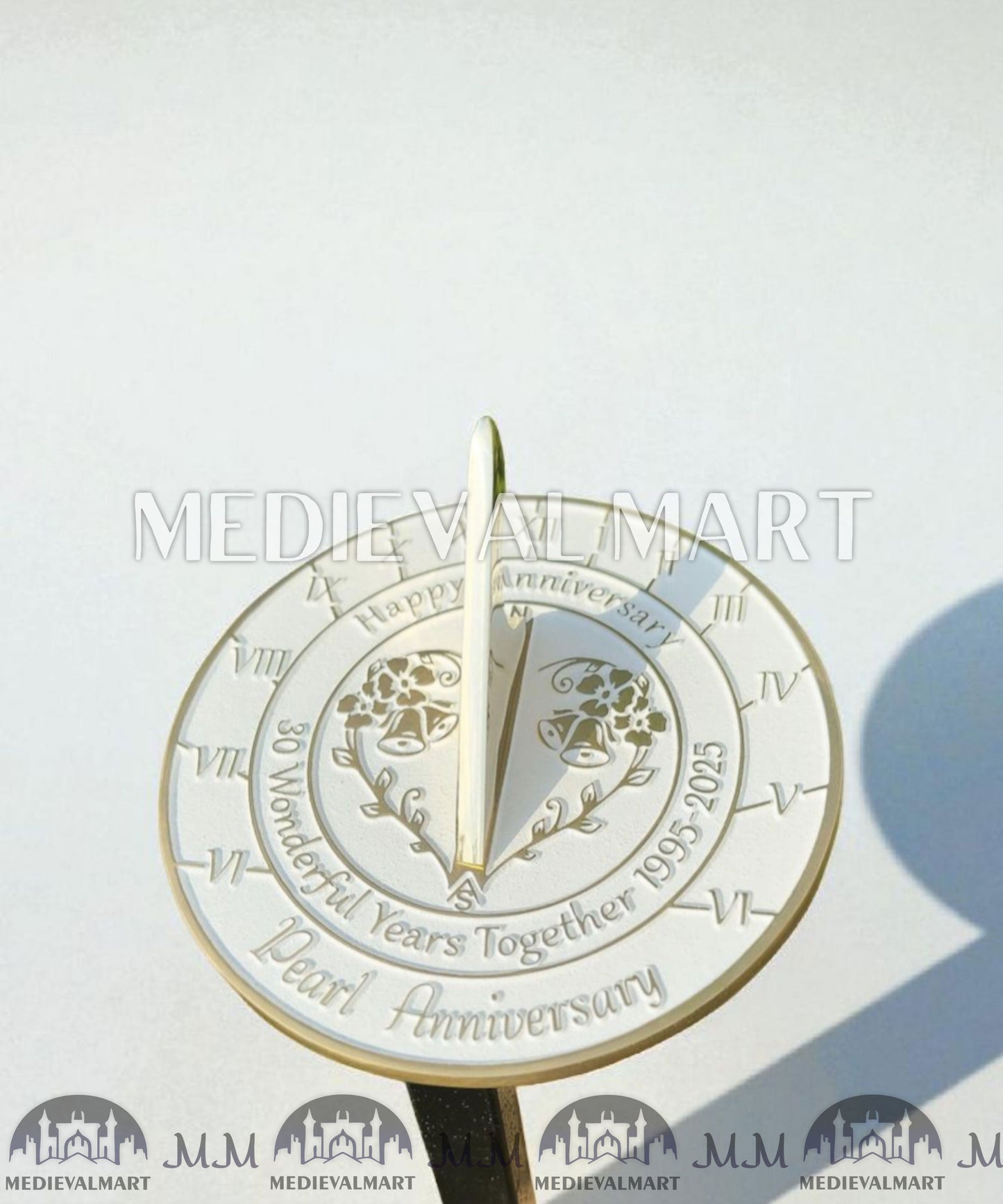 MEDIEVALMART 30th "Wonderful Years" Pearl Anniversary Sundial Clock Best Gift For Parents Anniversary Day