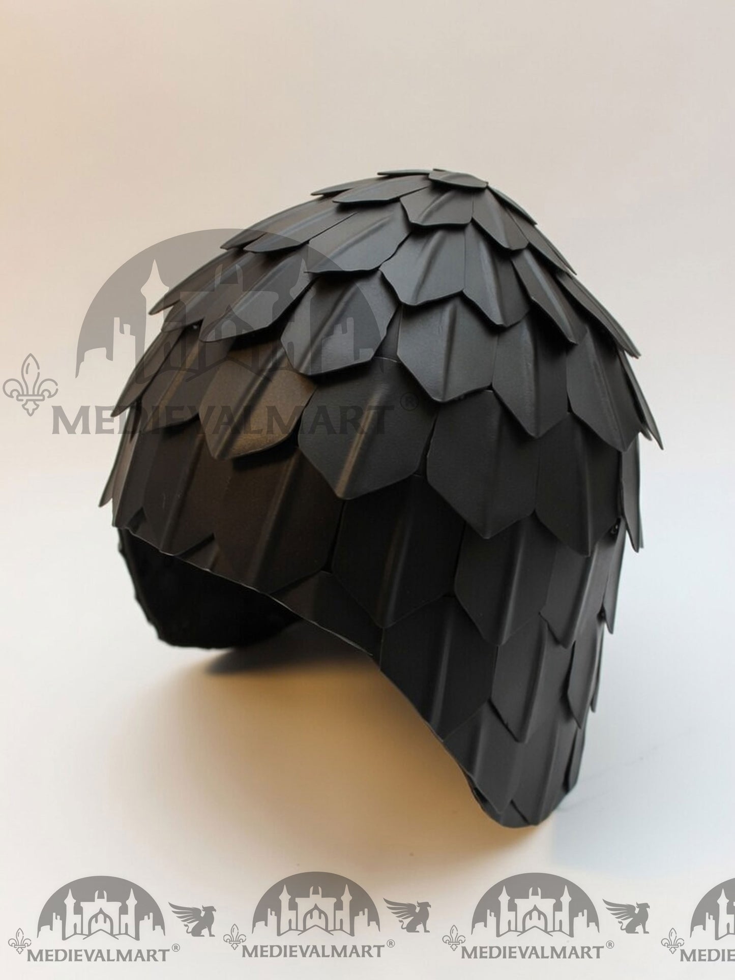 MEDIEVALMART Medieval Historical Scaled Skull Cap Helmet W/H Antique Black Polished & Carbon Steel