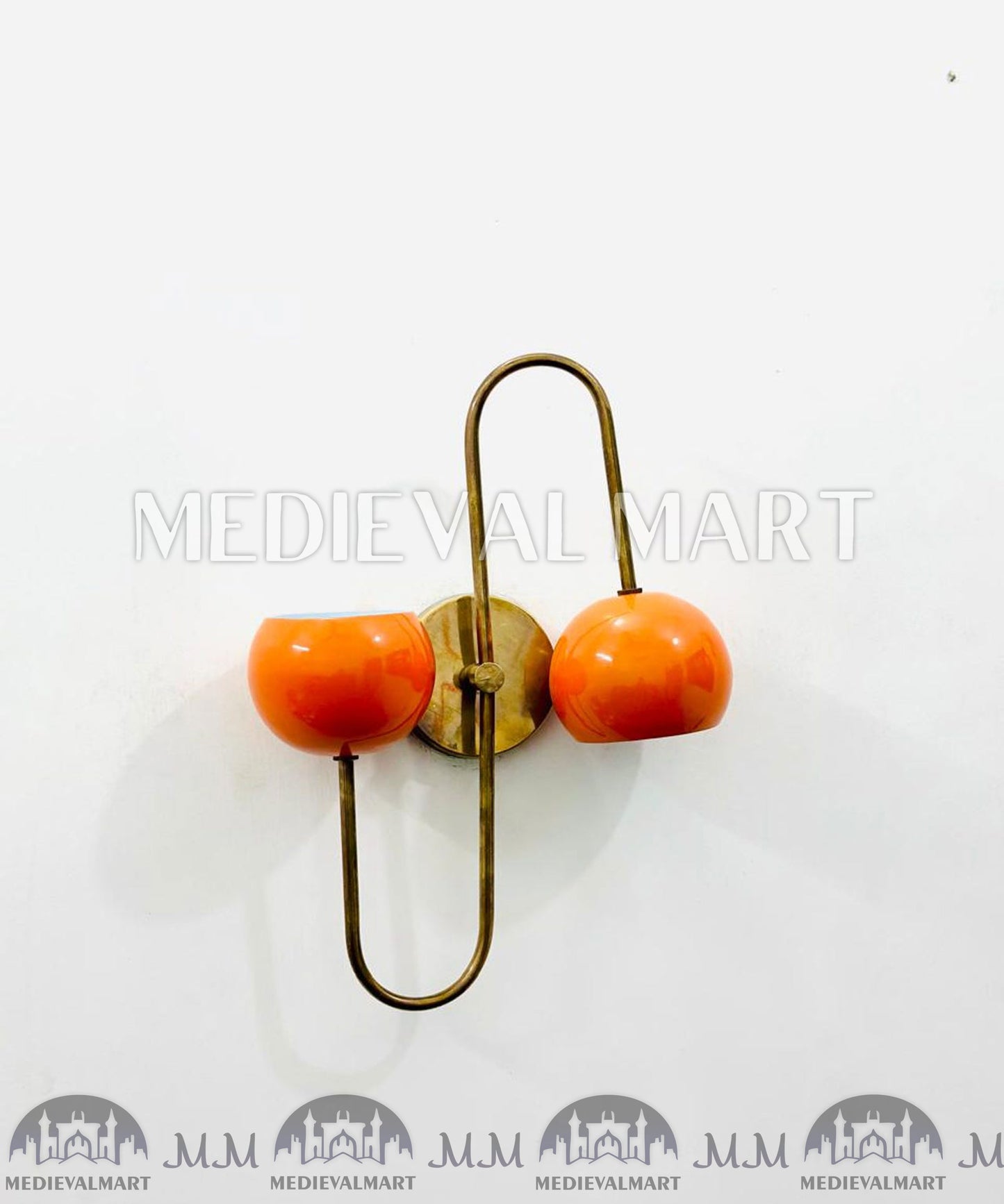 MEDIEVALMART Mid Century Orange Brass Diabolo Wall Sconce - Italian Adjustable Light