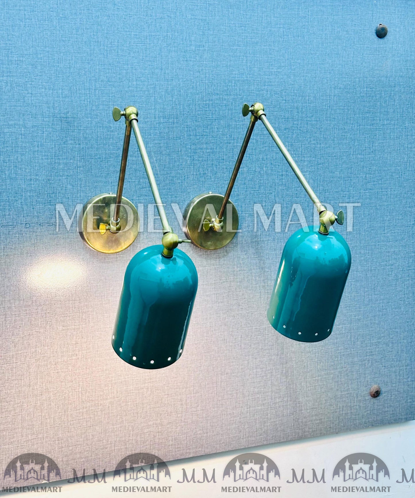 MEDIEVALMART Mid-Century Italian Brass Diabolo Wall Sconce - Bedside Lamp (Set of Two)