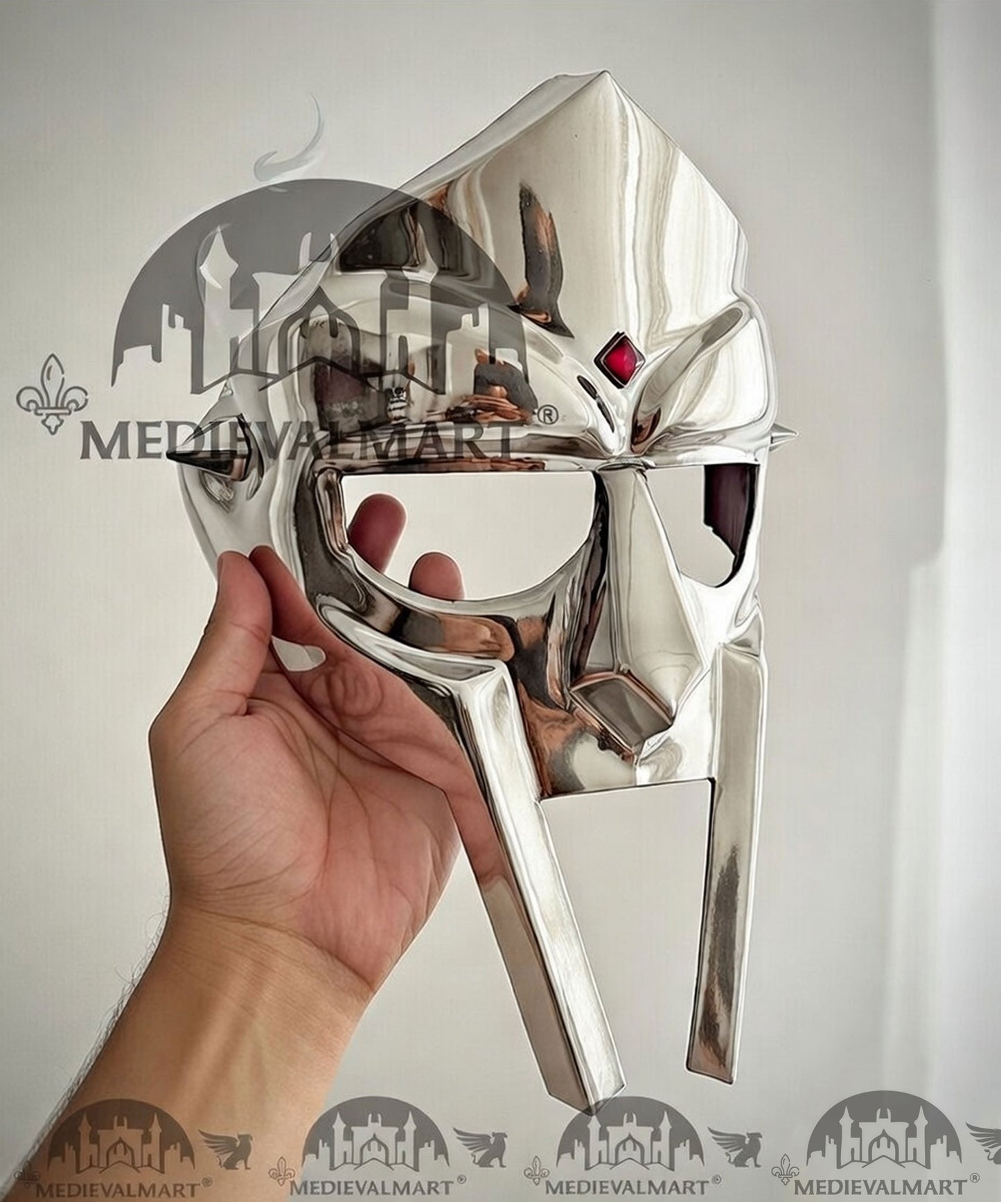 MEDIEVALMART PREMIUM MF DOOM Mask Mad Villain Silver Finish Steel Face Armor