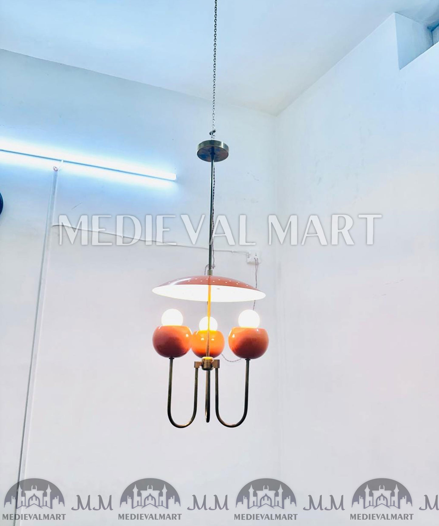 MEDIEVALMART Handmade Mid Century Sputnik Chandelier: Raw Brass Modern Ceiling Light