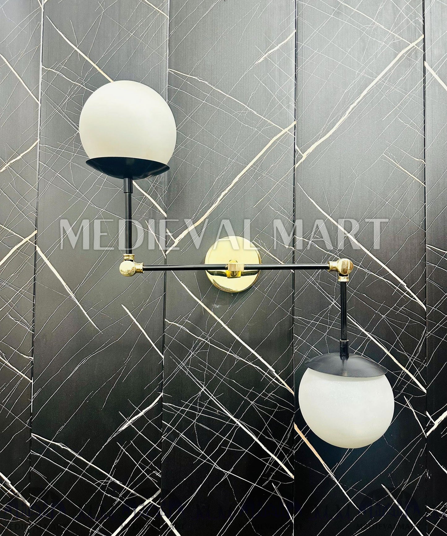 MEDIEVALMART Handcrafted Brass Two-Globe Vanity Light: Modern Bathroom Lighting
