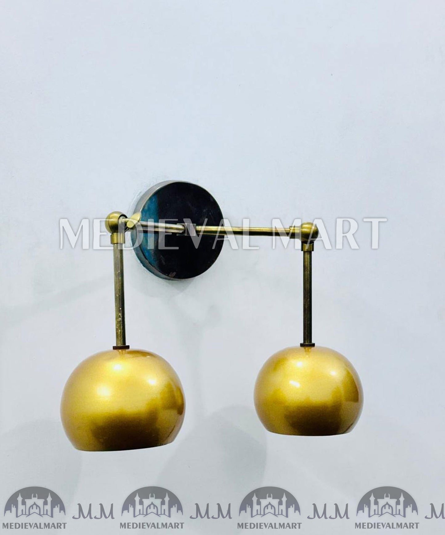 MEDIEVALMART Custom Brass 2-Light Vanity Sconce - Mid-Century Bathroom Lighting