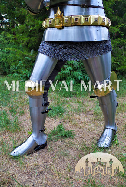 MEDIEVALMART Historical Knight Full Body Steel Armor Suit W/H Hundsgugel Helmet, Cuirass Stop Rib or Brass Touch