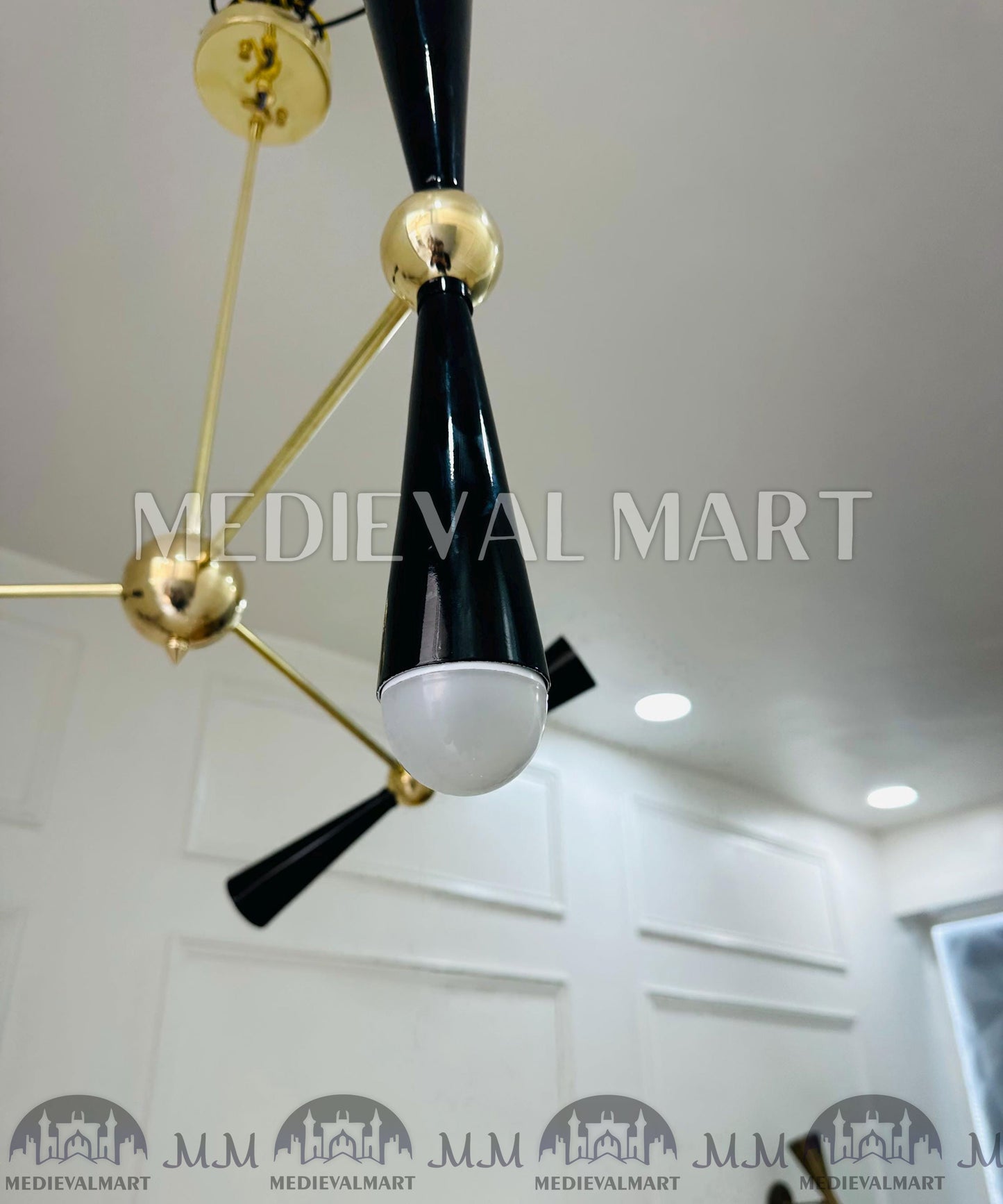 MEDIEVALMART Modern Brass Sputnik 3 Arm Chandelier | Mid Century Stilnovo Style Light Fixture
