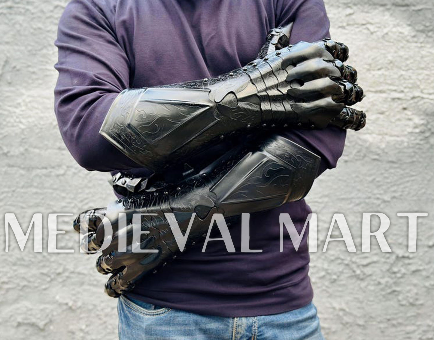 MEDIEVALMART LOTR Ringwraith Nazgûl-Inspired Black Gauntlet Steel Medieval Armor Gloves