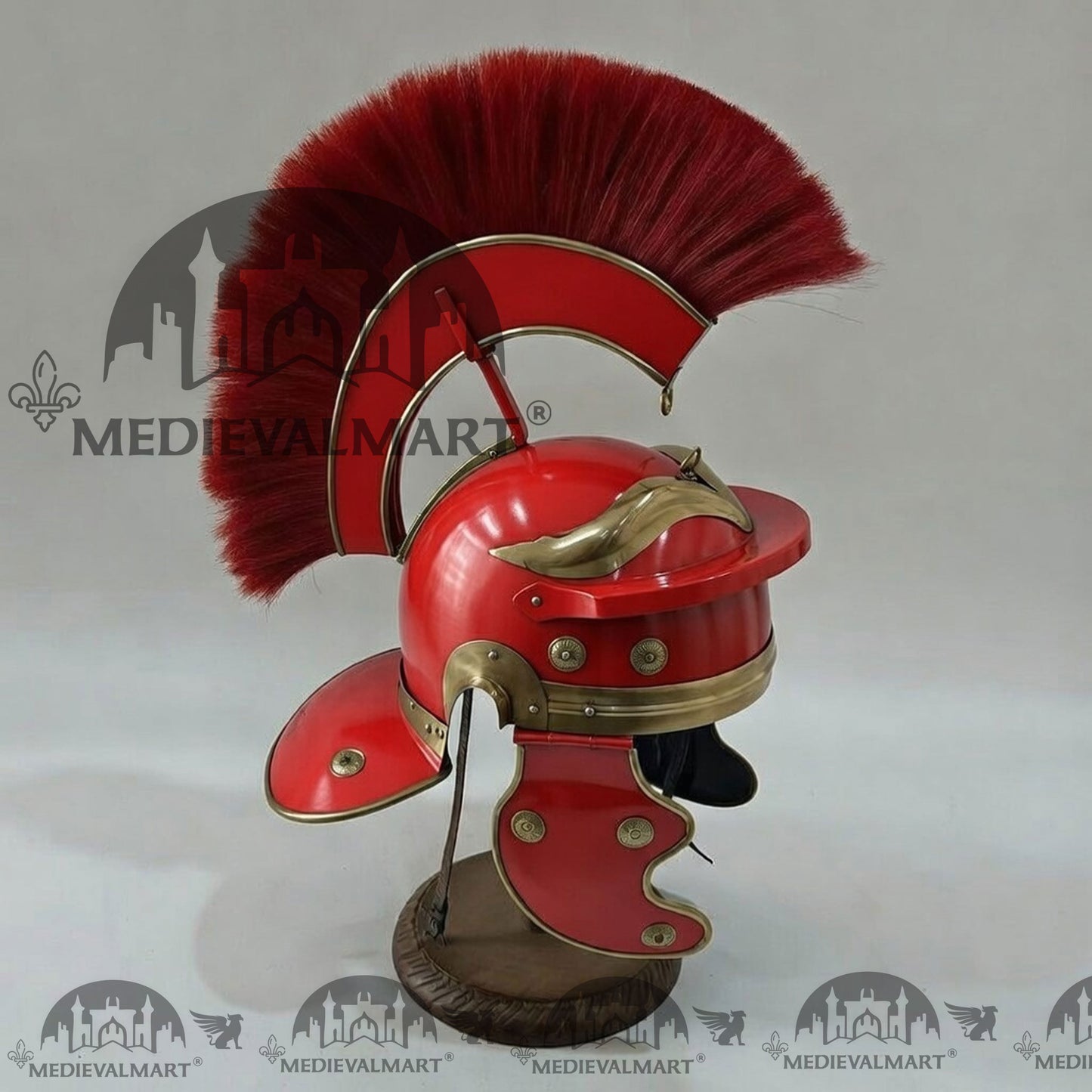 MEDIEVALMART Gallic Roman Centurion Red Finish Helmet Replica Red Plume with Free Stand