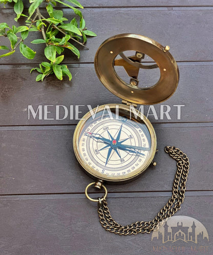 MEDIEVALMART Custom Engrave Nautical Sun Clock Adventure Compass Gold Finish W/H Gen-1 Wooden Case | Gift For Mom