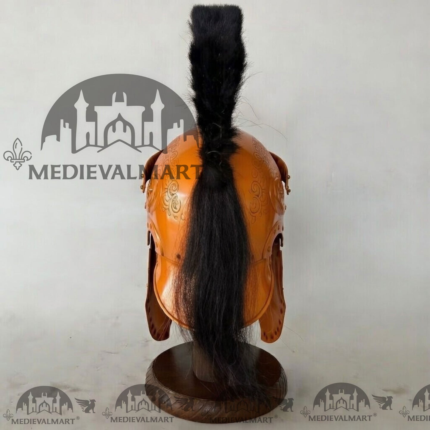 MEDIEVALMART Medieval Roman Centurion Orange Finish Helmet with Black Plume or Free Wooden Stand