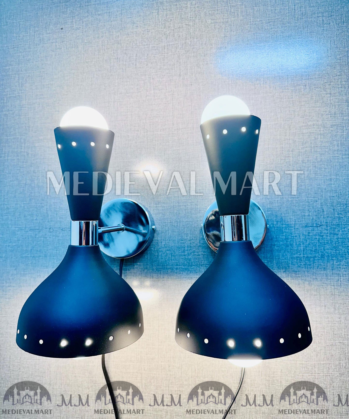 MEDIEVALMART Mid Century Brass Wall Sconce: Matte Black Italian Stilnovo Lighting