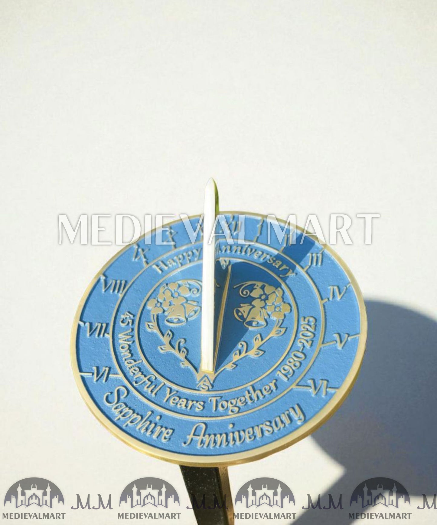 MEDIEVALMART 45th "Wonderful Years" Sapphire Anniversary Sundial Clock Best Gift For Anniversary Day