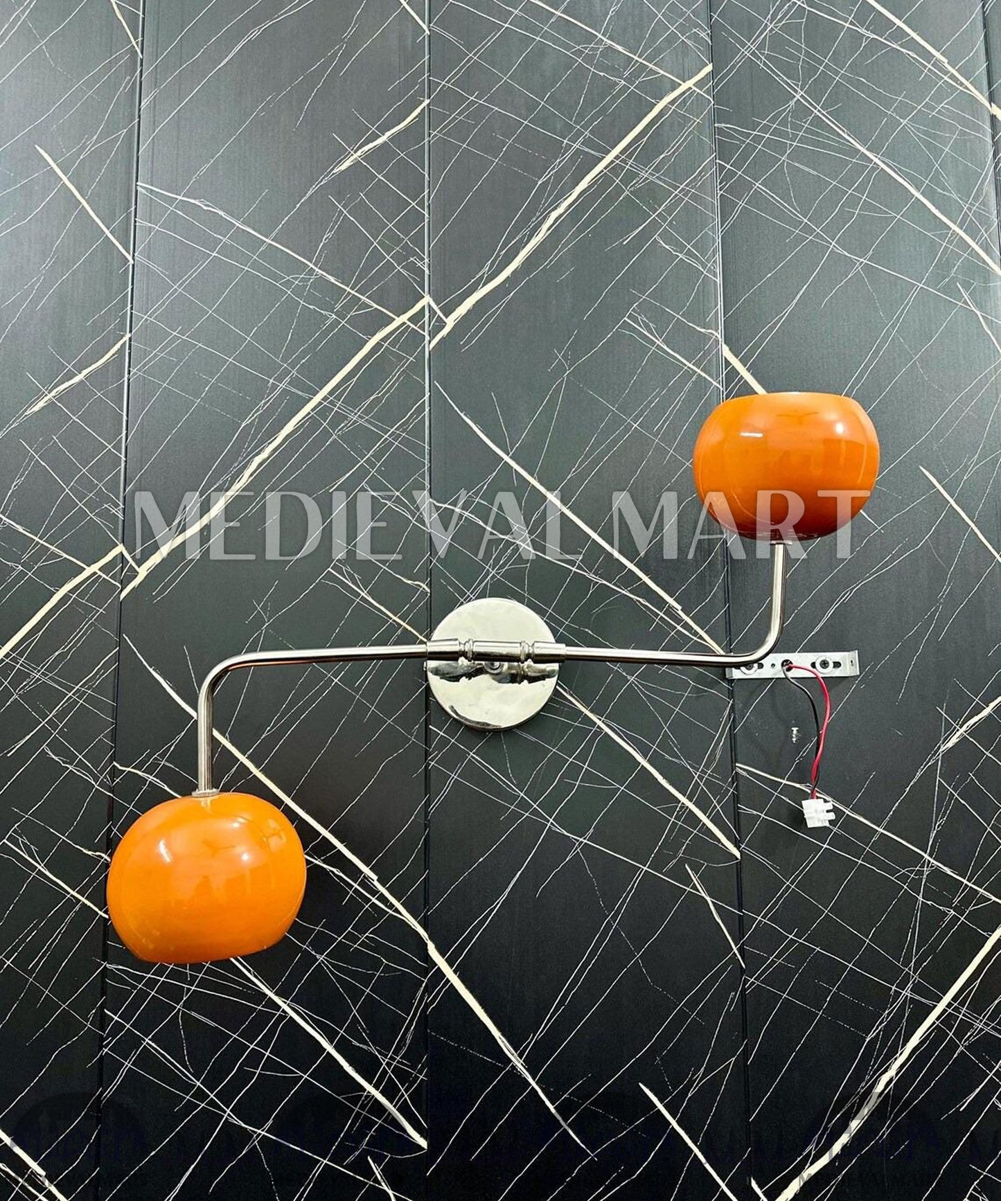 MEDIEVALMART Orange Diabolo Wall Sconce: Mid Century Modern Brass Light Fixture