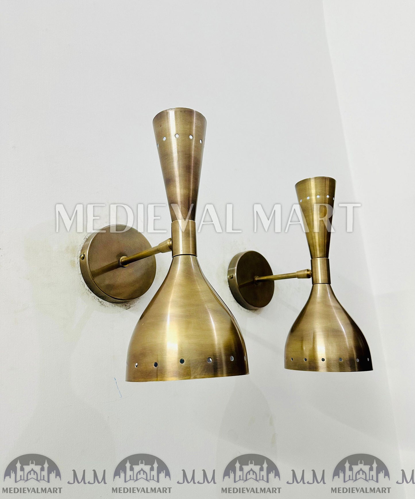 MEDIEVALMART 1950's Mid Century Brass Italian Diabolo Wall Sconce Fixture Lamps Diabolo Pair