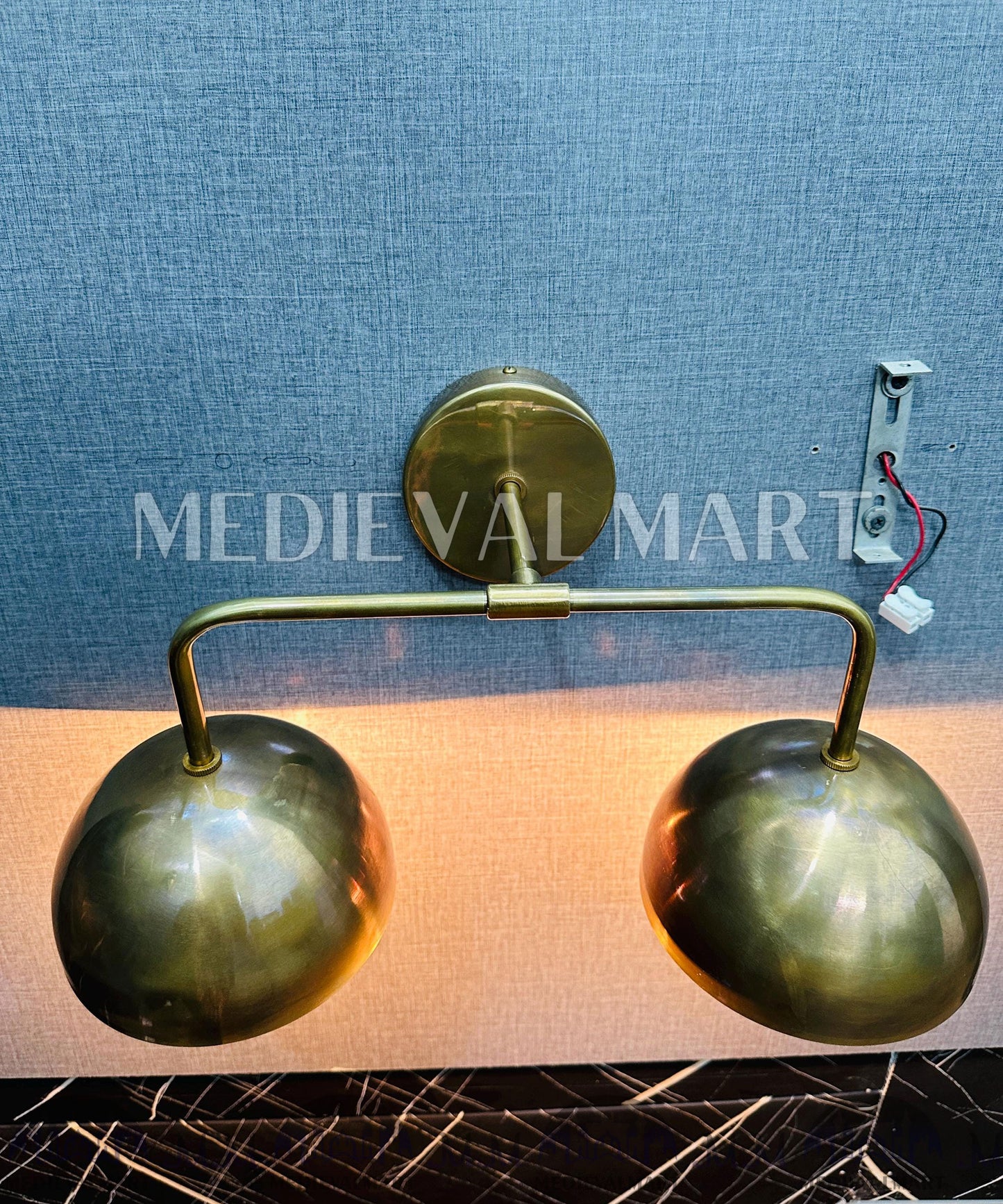 MEDIEVALMART 1950s Brass Double Dome Wall Sconce: Mid-Century Modern Industrial Light