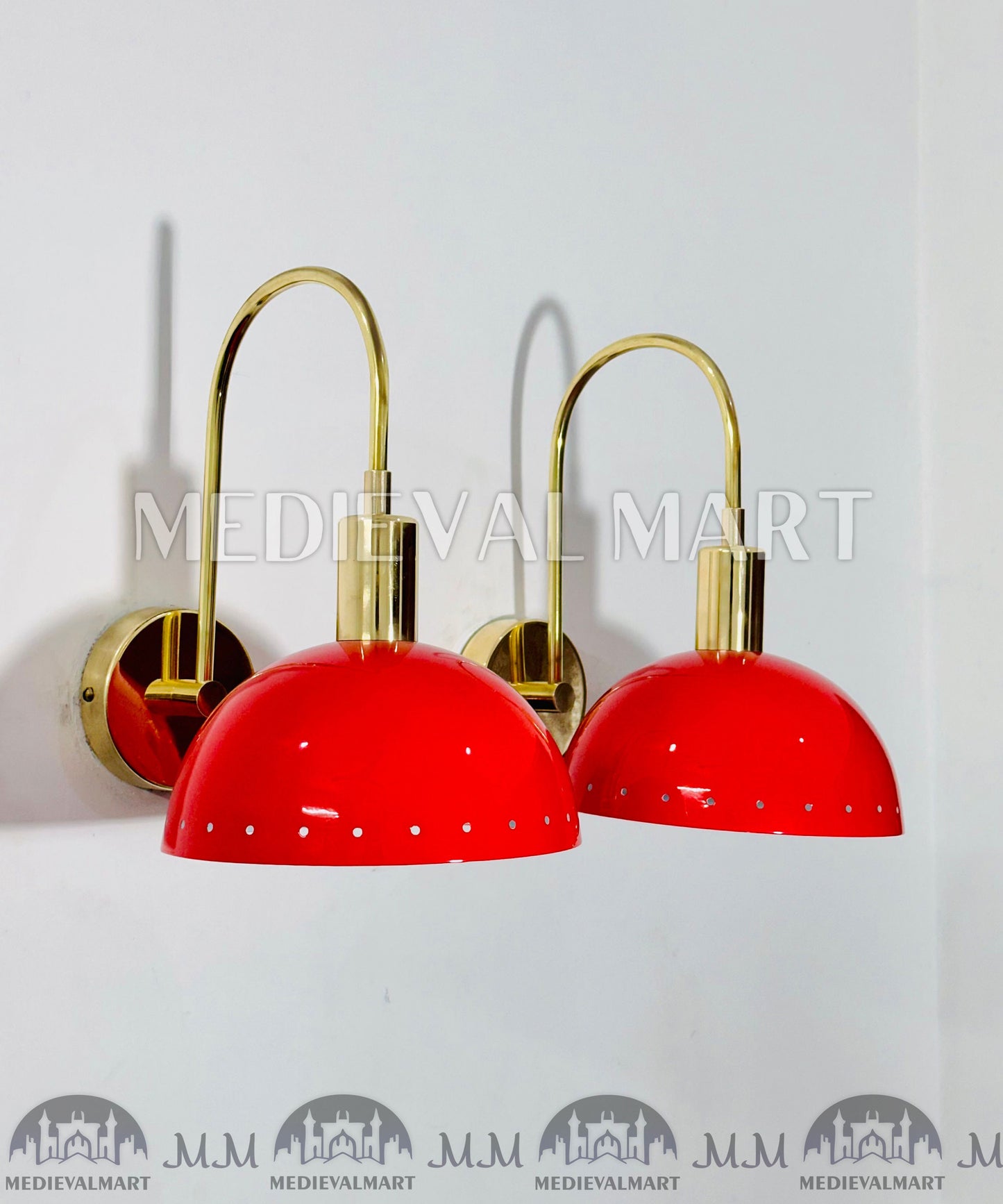 MEDIEVALMART Handmade Mid Century Modern Red Sconce Pair: Italian Diabolo Wall Lights