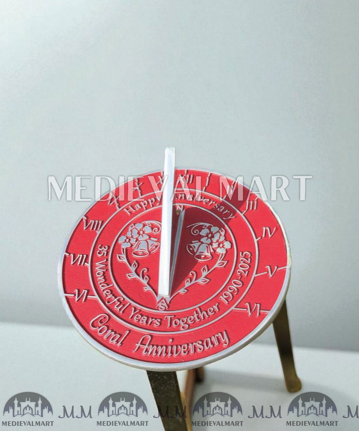 MEDIEVALMART 35th "Wonderful Years" Coral Anniversary Sundial Clock Best Gift For Anniversary Day