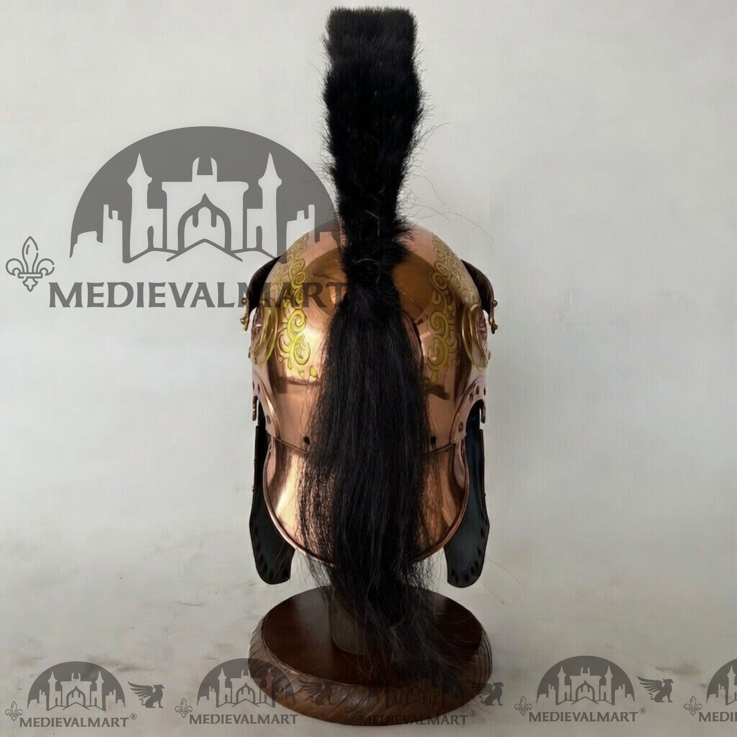 MEDIEVALMART Medieval Roman Centurion Copper Finish Helmet with Black Plume or Free Wooden Stand