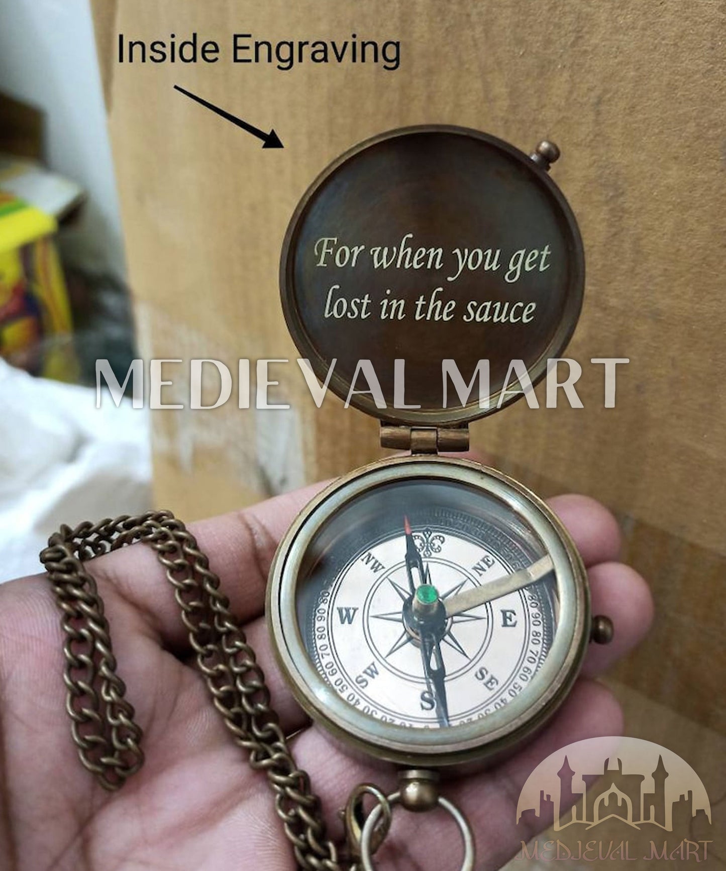 MEDIEVALMART Nautical 100 Years Colander Pirates Compass Gold Finish W/H Leather Case | Gift For Dad