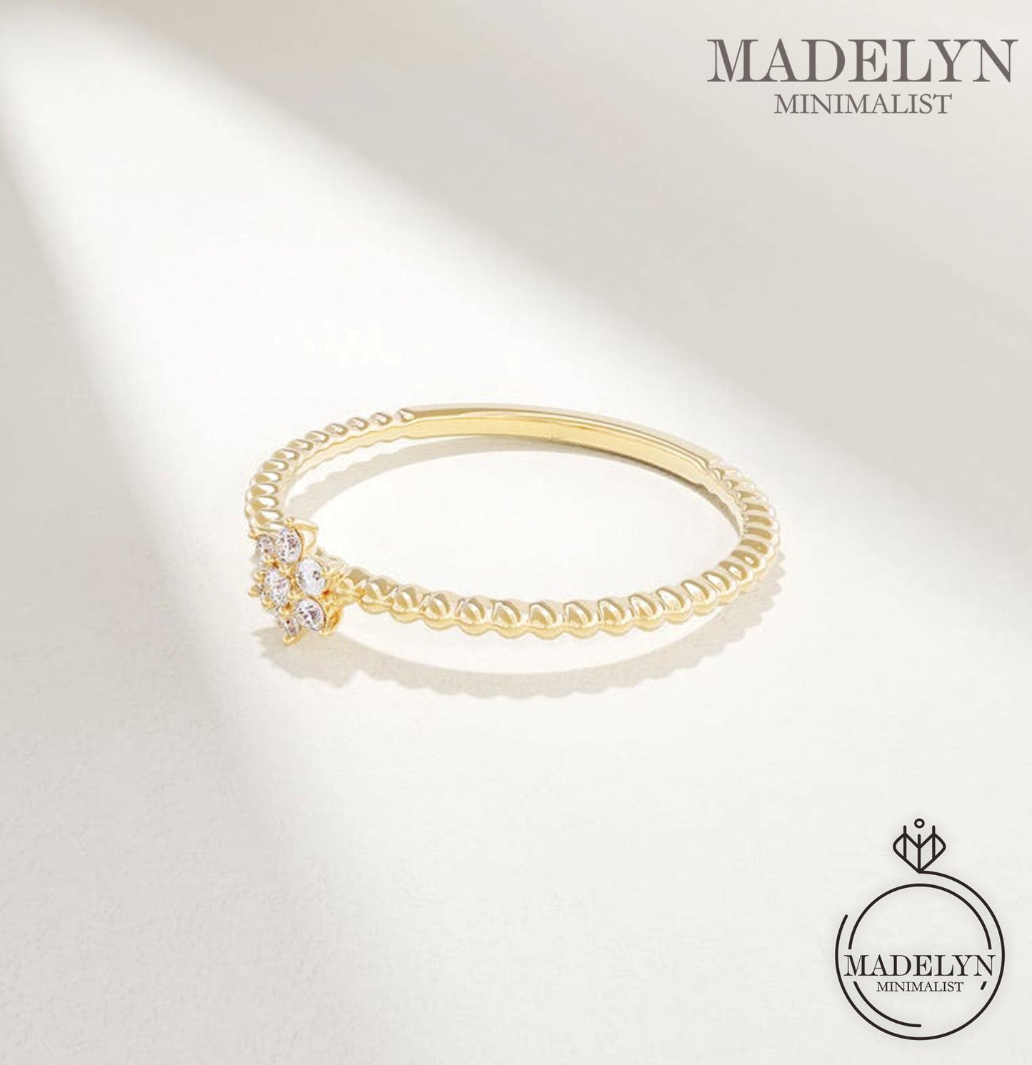 MADELYN MINIMALIST 14k Solid Gold Tiny Flower Promise & Solid Gold Cute Engagement Ring | Gift For Her, Mother