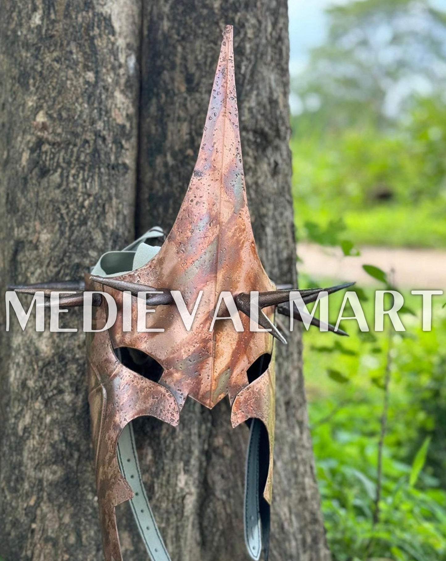 MEDIEVALMART Antique Bronze Finish Nazgul Helmet W/H Free Stand | LOTR Props