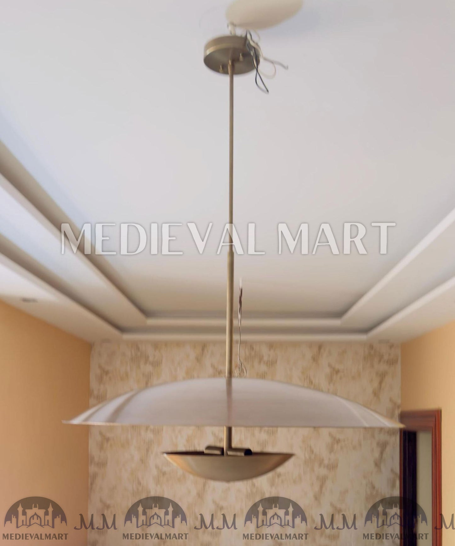 MEDIEVALMART Mid Century Modern Brass Chandelier, Handmade 3-Light Pendant