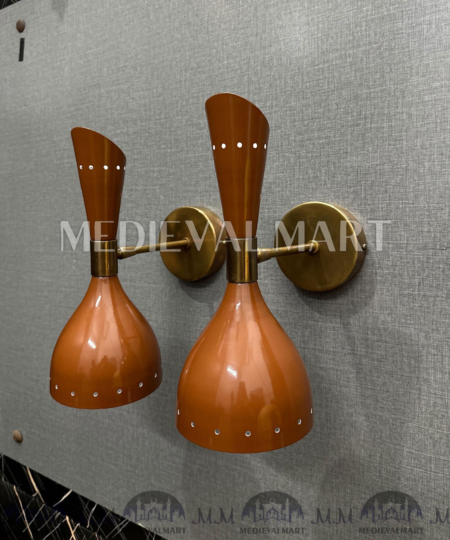 MEDIEVALMART Brass Double Cone Sconce Brown Wall Lamp, Handmade Vanity Light