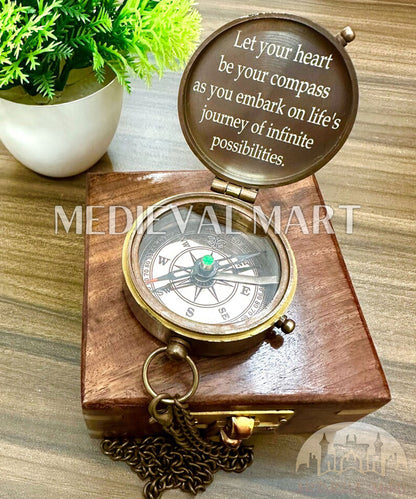 MEDIEVALMART Personalized 100 Years Colanders Nautical Compass Gold Finish W/H Leather Case | Gift For Mom & Dad