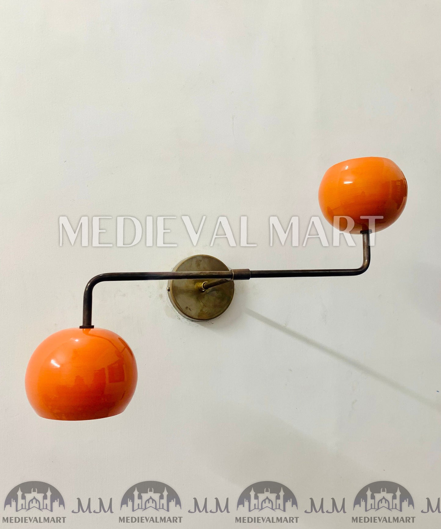 MEDIEVALMART 1950s Mid Century Brass Italian Adjustable Diabolo Wall Sconce Light Fixture