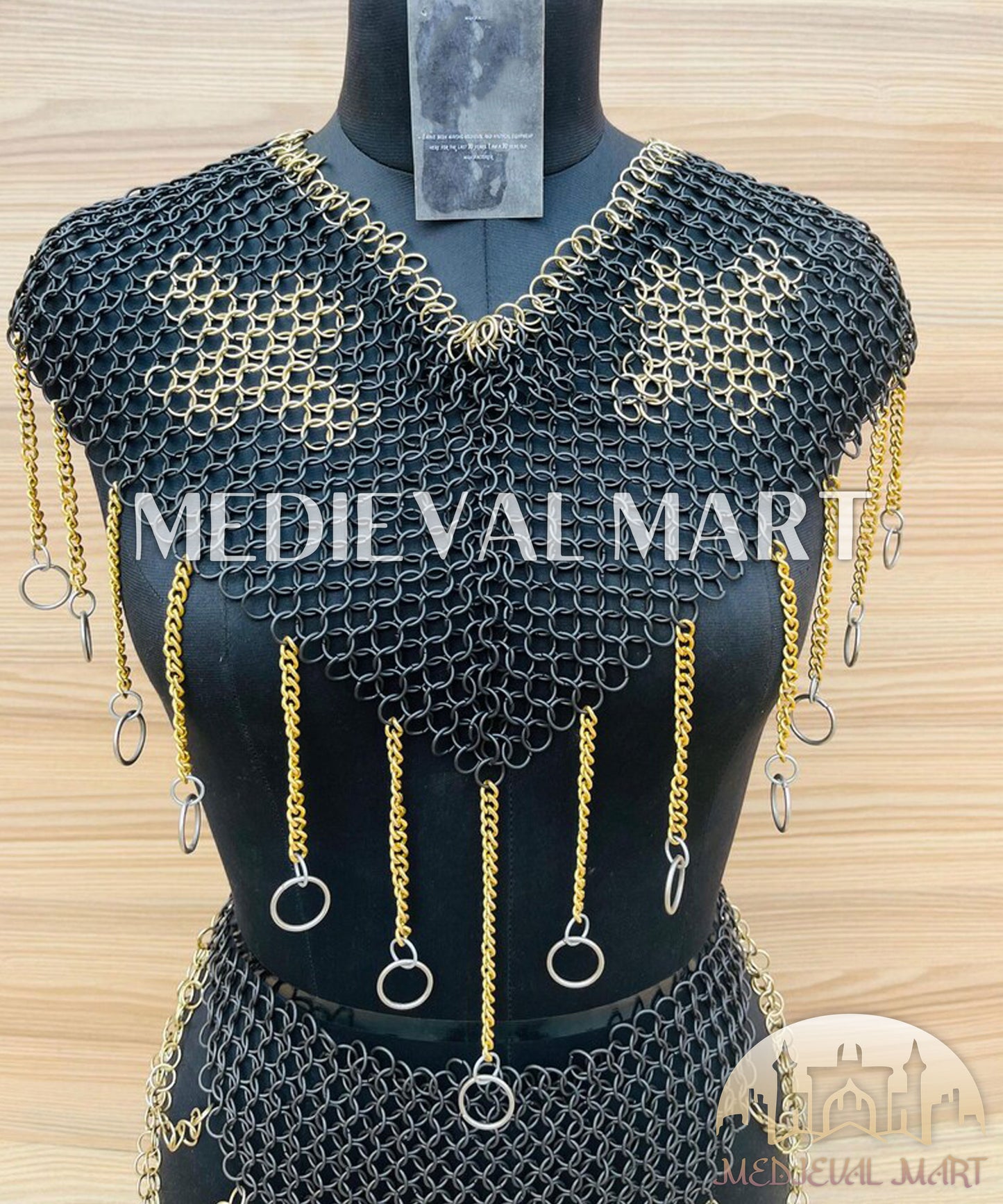 MEDIEVALMART Women’s Black (Sable Knight) Chainmail Armor W/H Skirt