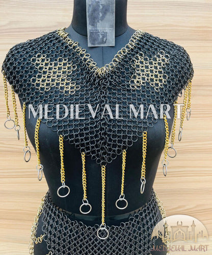 MEDIEVALMART Women’s Black (Sable Knight) Chainmail Armor W/H Skirt