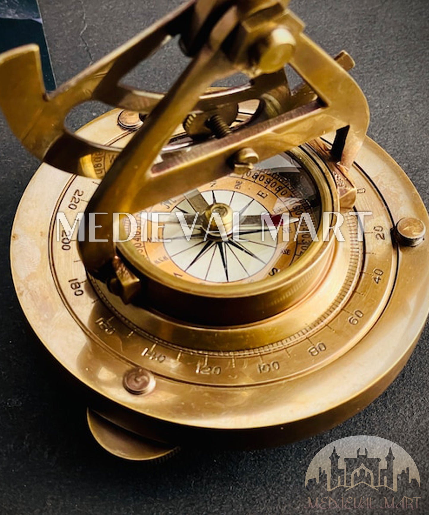 MEDIEVALMART  5" Vintage Brass Theodolite Alidade Compass - Antique Survey Transit Instrument