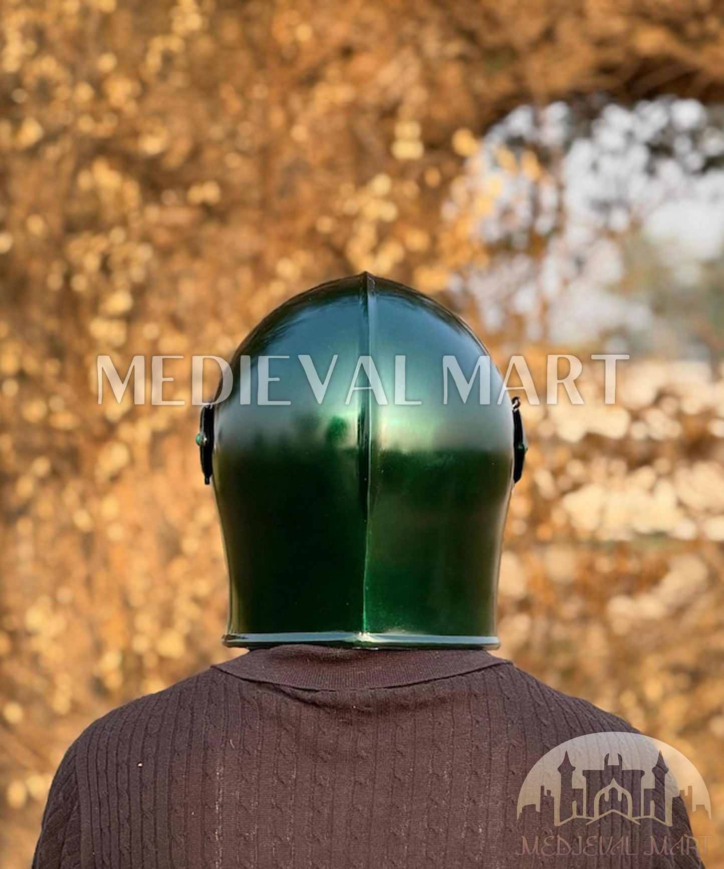 MEDIEVALMART Medieval Knight Armor 18g Mild Steel Copper Green Barbuta Helmet for LARP or Cosplay - Gift For Dad