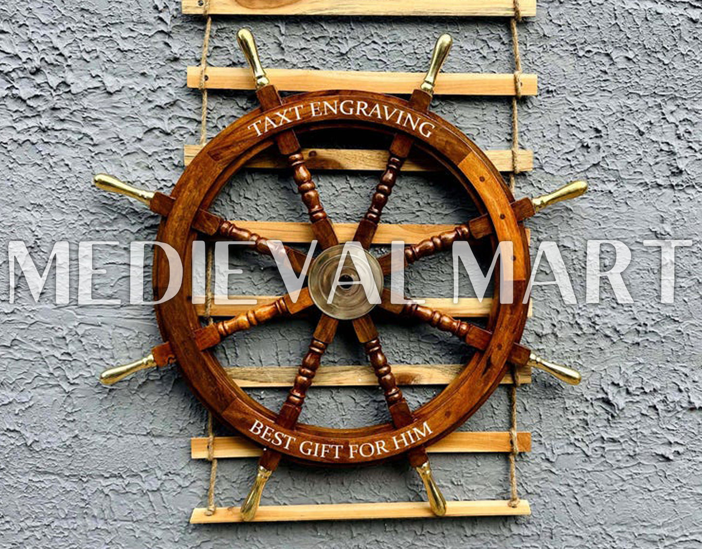 MEDIEVALMART Nautical Brass Decoration Ship Wheel Brown Finish - Personal Engraving Marine Wall Decor (Copy)