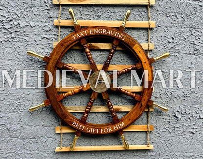 MEDIEVALMART Nautical Brass Decoration Ship Wheel Brown Finish - Personal Engraving Marine Wall Decor (Copy)
