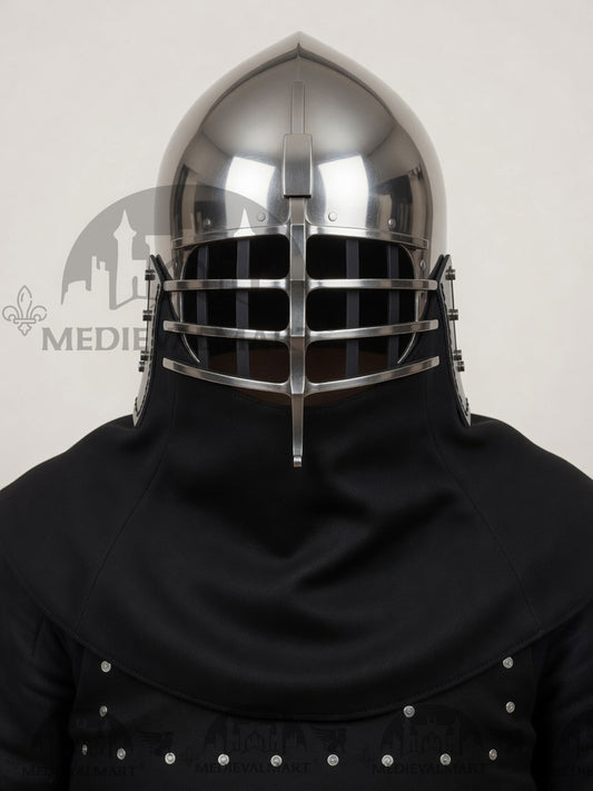 MEDIEVALMART Casque à Bacinets à Côtes de Loup Médiéval Pour HMB; SCA, Béhourd