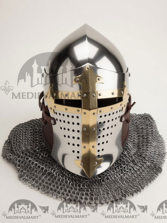 MEDIEVALMART Casque de chevalier Buhurt européen médiéval ROA avec décorations dorées