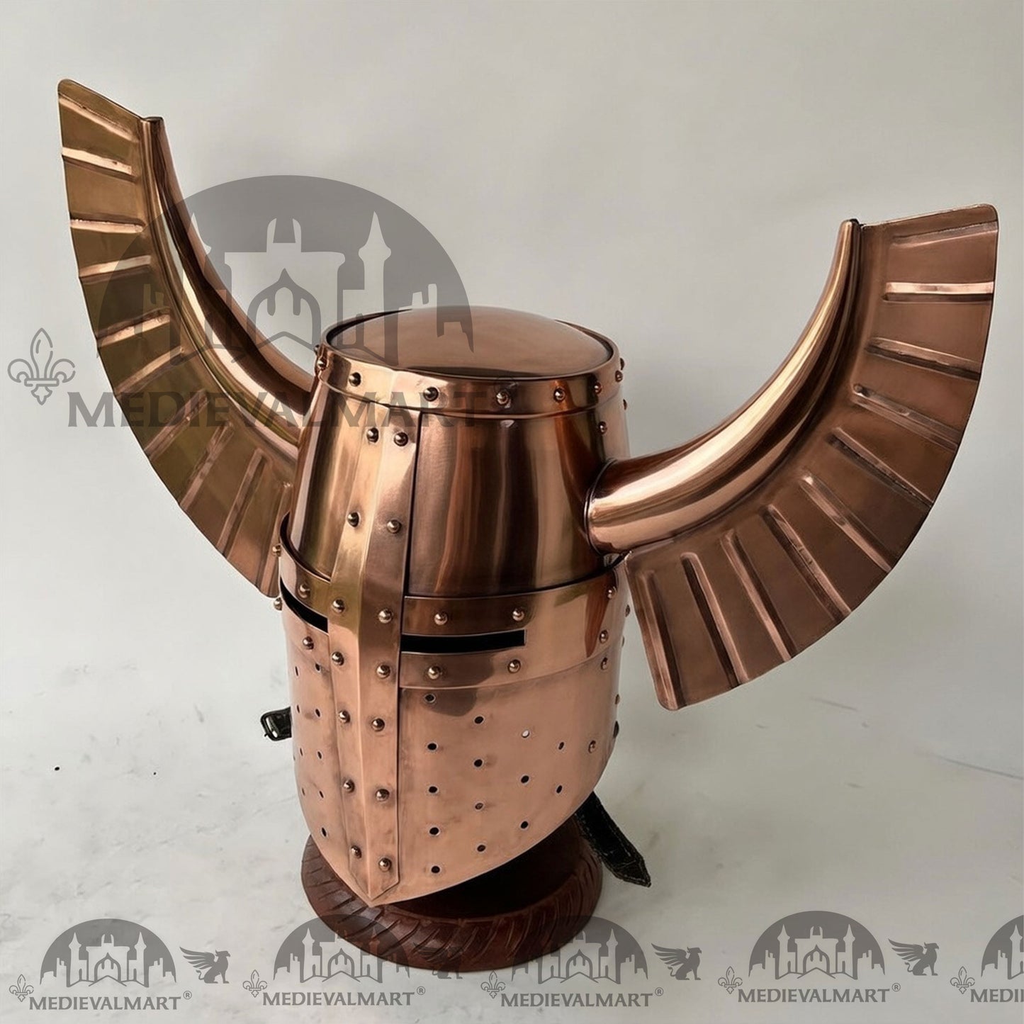 MEDIEVALMART Medieval Templar Warrior Teutonic Wing Helmet Copper Finish with Free Stand