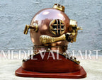 MEDIEVALMART Nautical Brown Finish Diving Helmet With Wooden Base