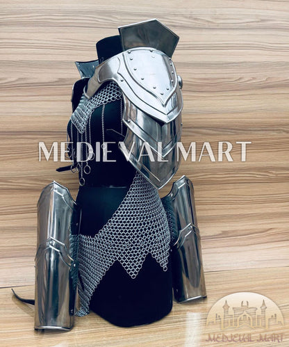 MEDIEVALMART (Isolara Dragonplate) Women’s Armor W/H (Sable Knight) Chainmail + Arms Armor