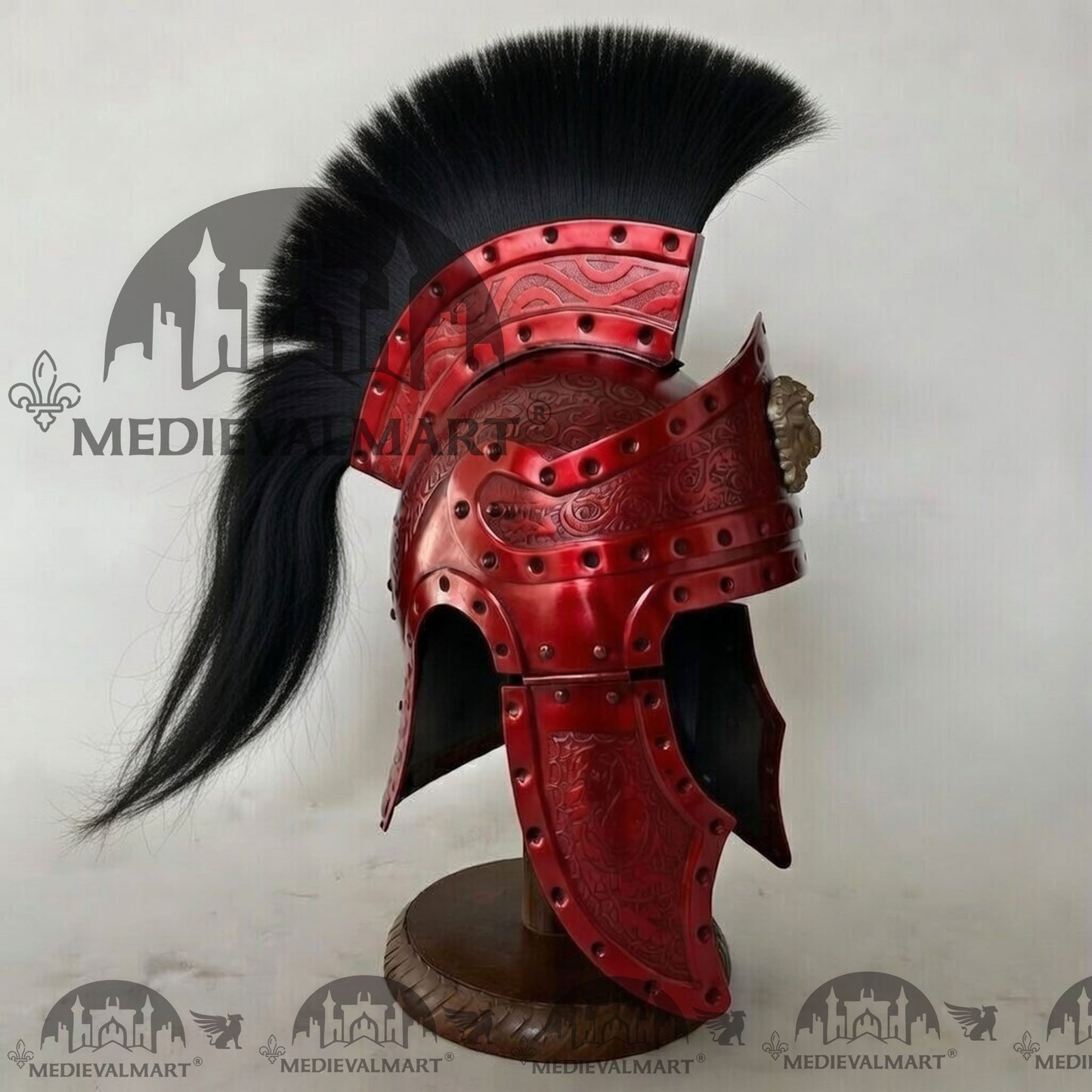 MEDIEVALMART Medieval Roman Centurion Red Finish Helmet with Black Plume or Free Wooden Stand