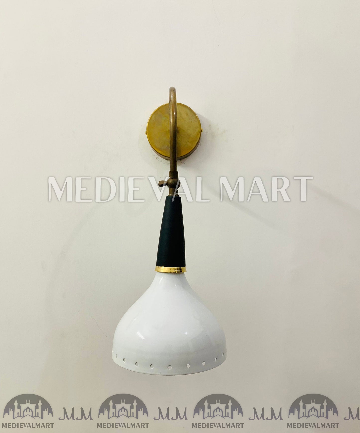 MEDIEVALMART Mid Century Brass Diabolo Wall Sconce: Italian Stilnovo Style Pair