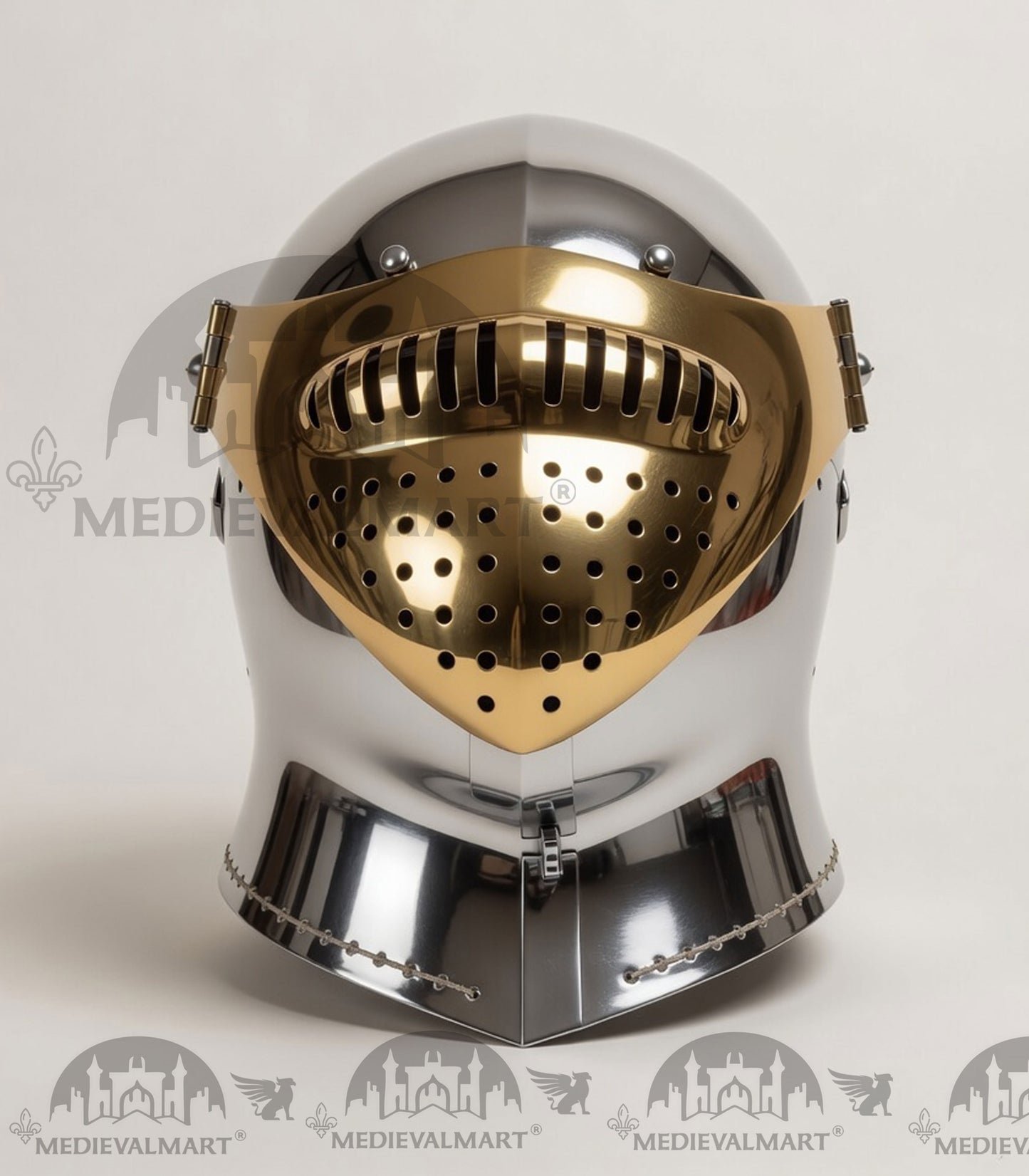 MEDIEVALMART British Ancient Battle Ready Warrior Bicoque Kasten-brust Helmet with Brass Face Mask