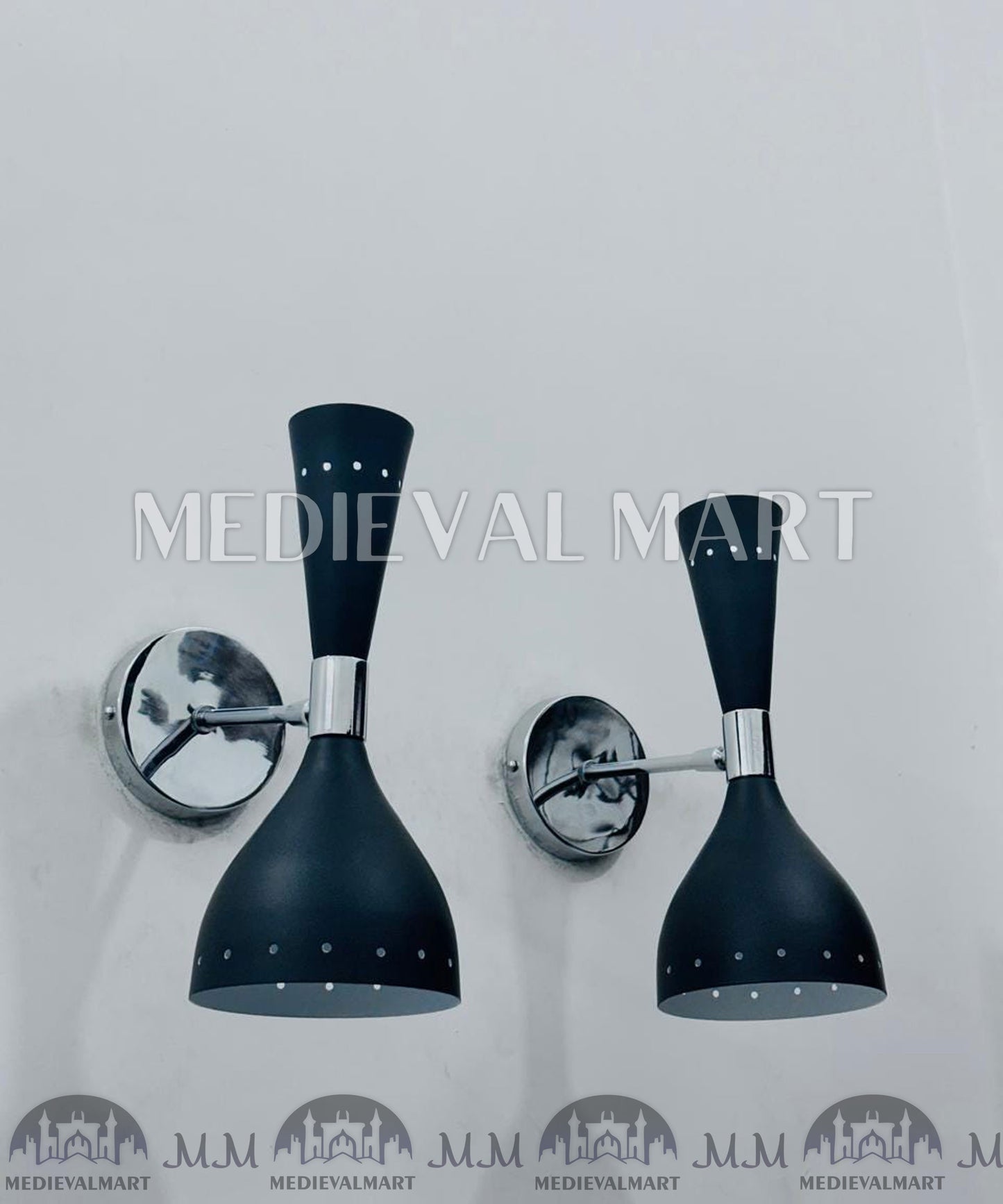MEDIEVALMART Mid Century Diabolo Wall Sconce Pair: Modern Italian Black Wall Lights