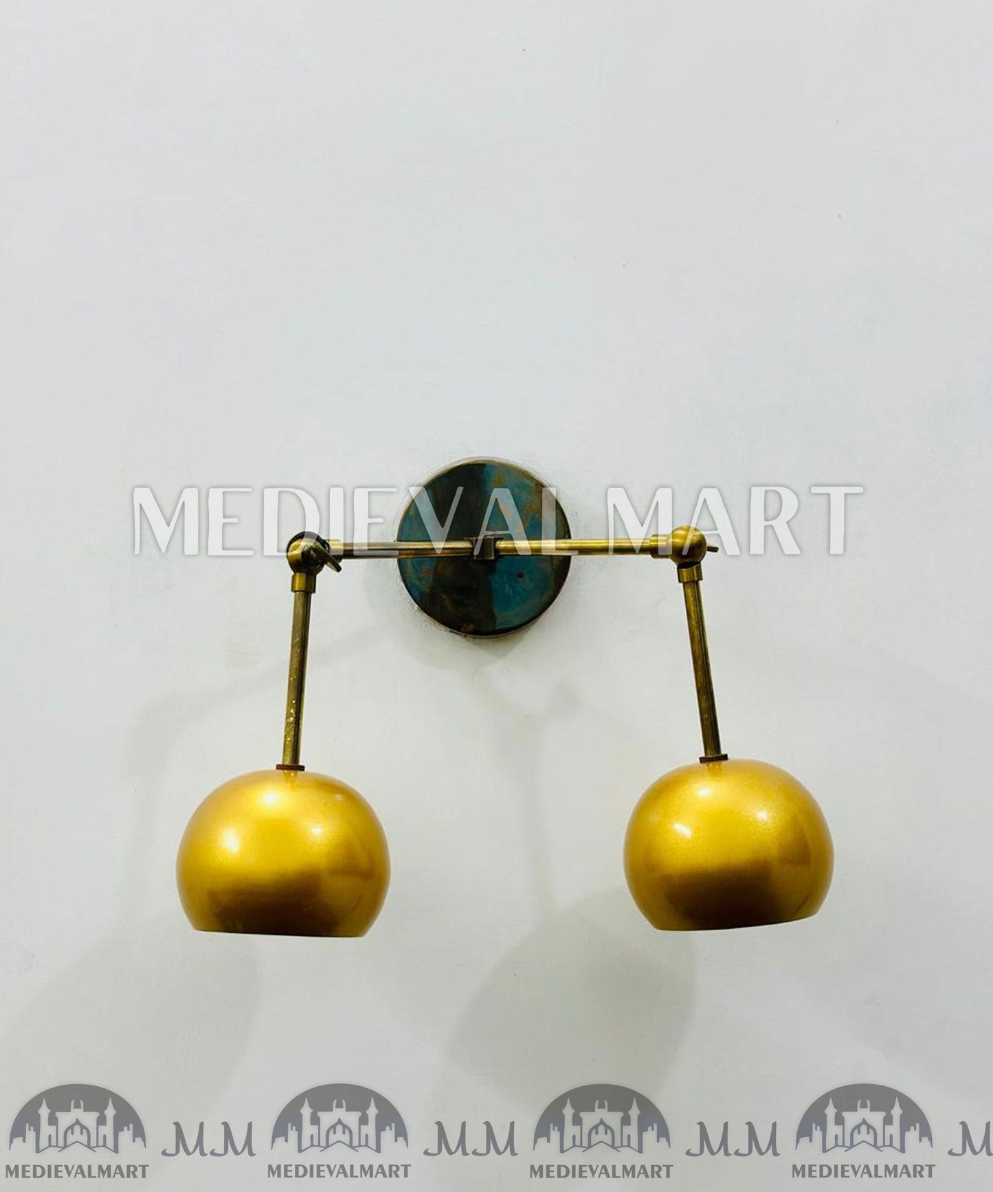 MEDIEVALMART Custom Brass 2-Light Vanity Sconce - Mid-Century Bathroom Lighting