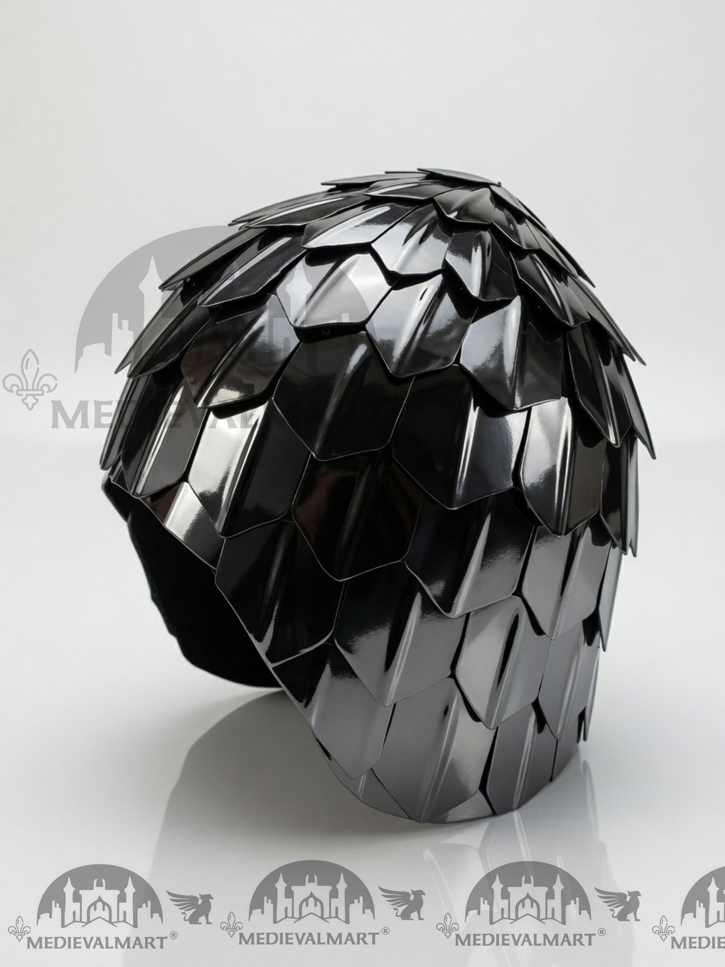 MEDIEVALMART Medieval Historical Scaled Skull Cap Helmet, Polish Black Polished Helmet / Best for Reenactment