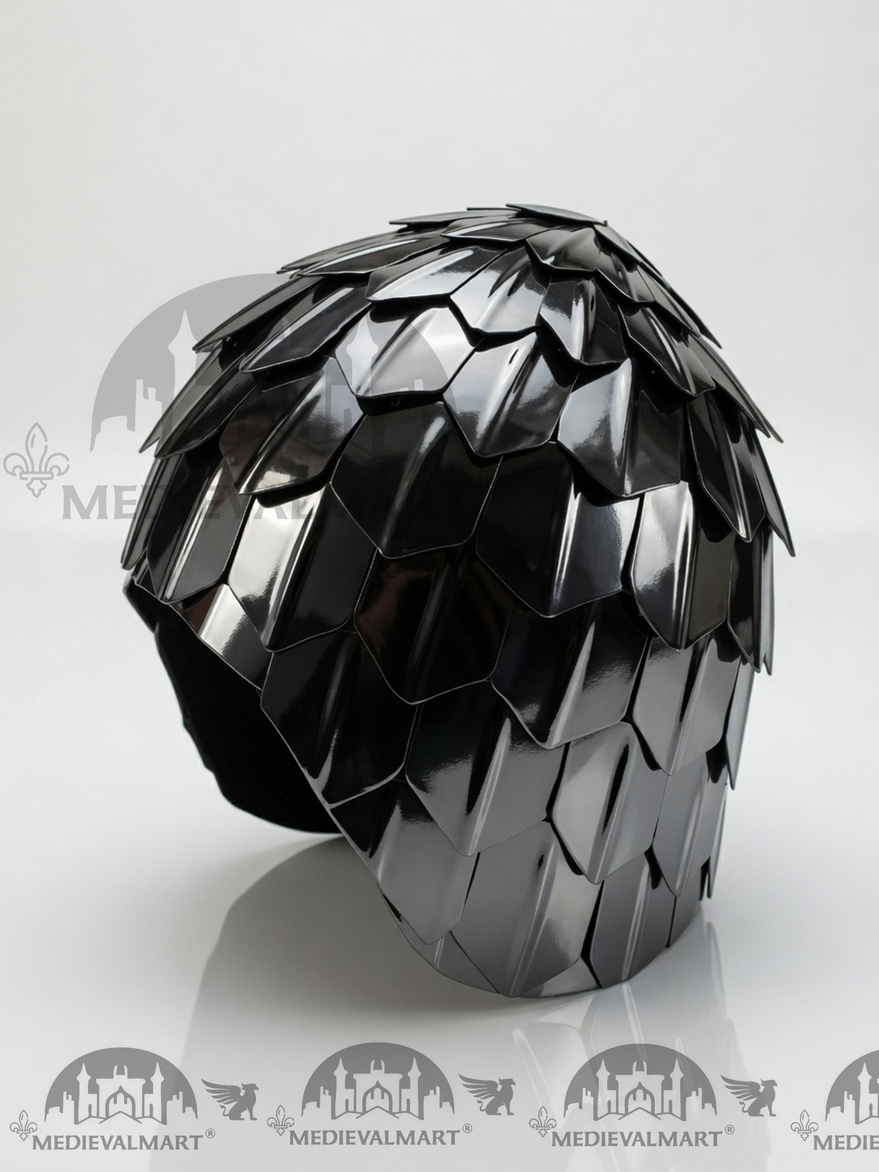 MEDIEVALMART Medieval Historical Scaled Skull Cap Helmet, Polish Black Polished Helmet / Best for Reenactment