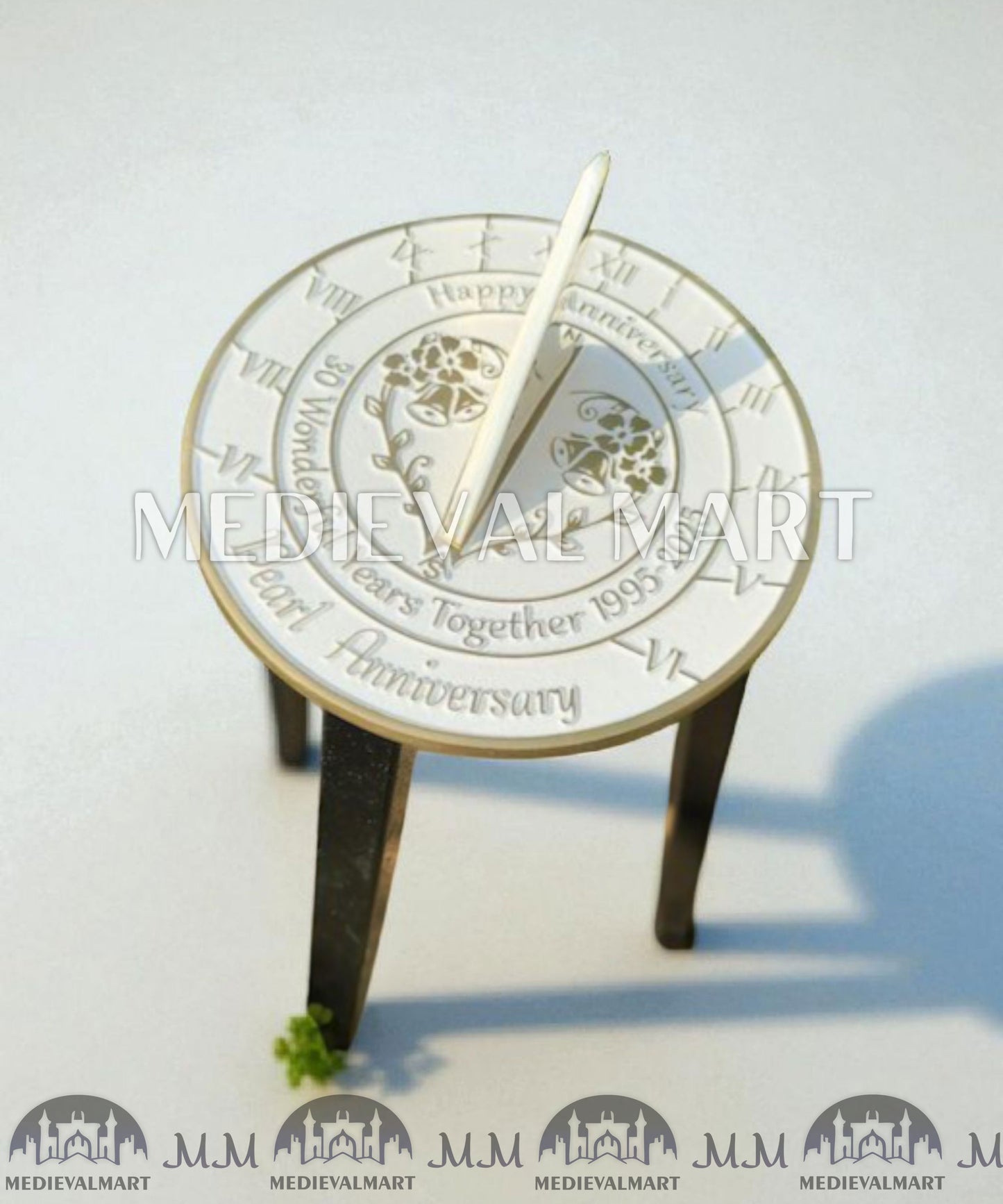 MEDIEVALMART 30th "Wonderful Years" Pearl Anniversary Sundial Clock Best Gift For Anniversary Day